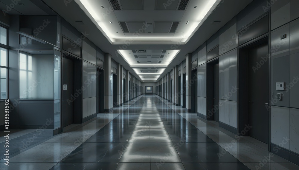 Modern Office Corridor with Clean Design and Bright Lighting Modern Office Corridor with Clean Design and Bright Lighting