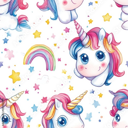 Seamless Watercolor Patterns Unicorn Rainbow (Cute Style) Cute Watercolor Unicorns Rainbow Stars Pattern
