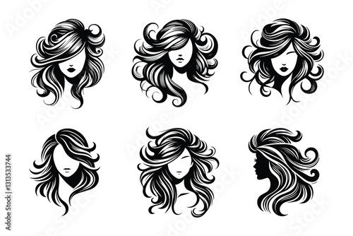 Set of woman hair silhouettes vector illustration