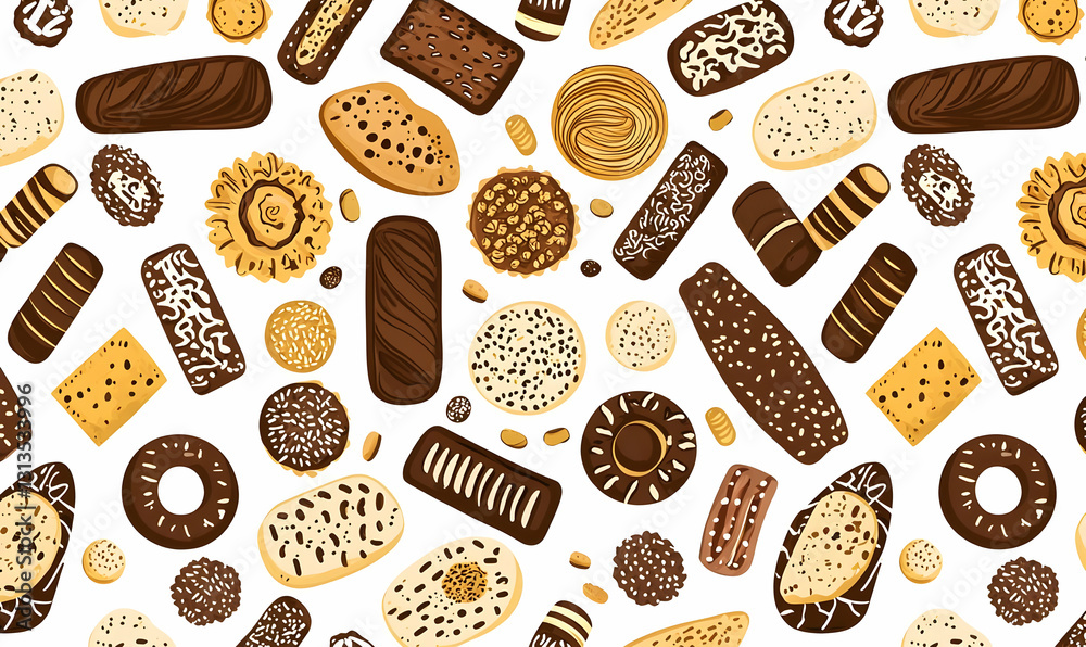 Assorted Cookies in Variety of Shapes and Textures on White Background Assorted Cookies in Variety of Shapes and Textures on White Background