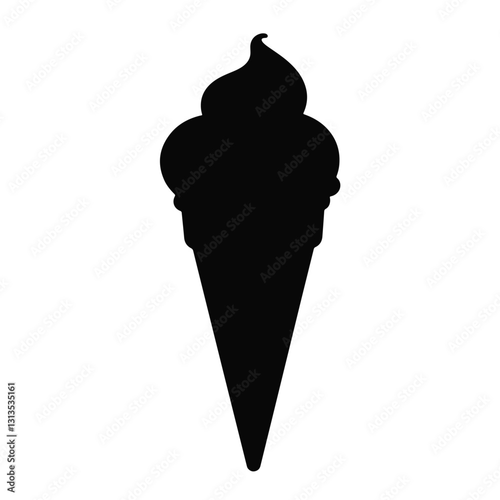Stylized silhouette of ice cream cone on white background, sweet indulgence Stylized silhouette of ice cream cone on white background, sweet indulgence