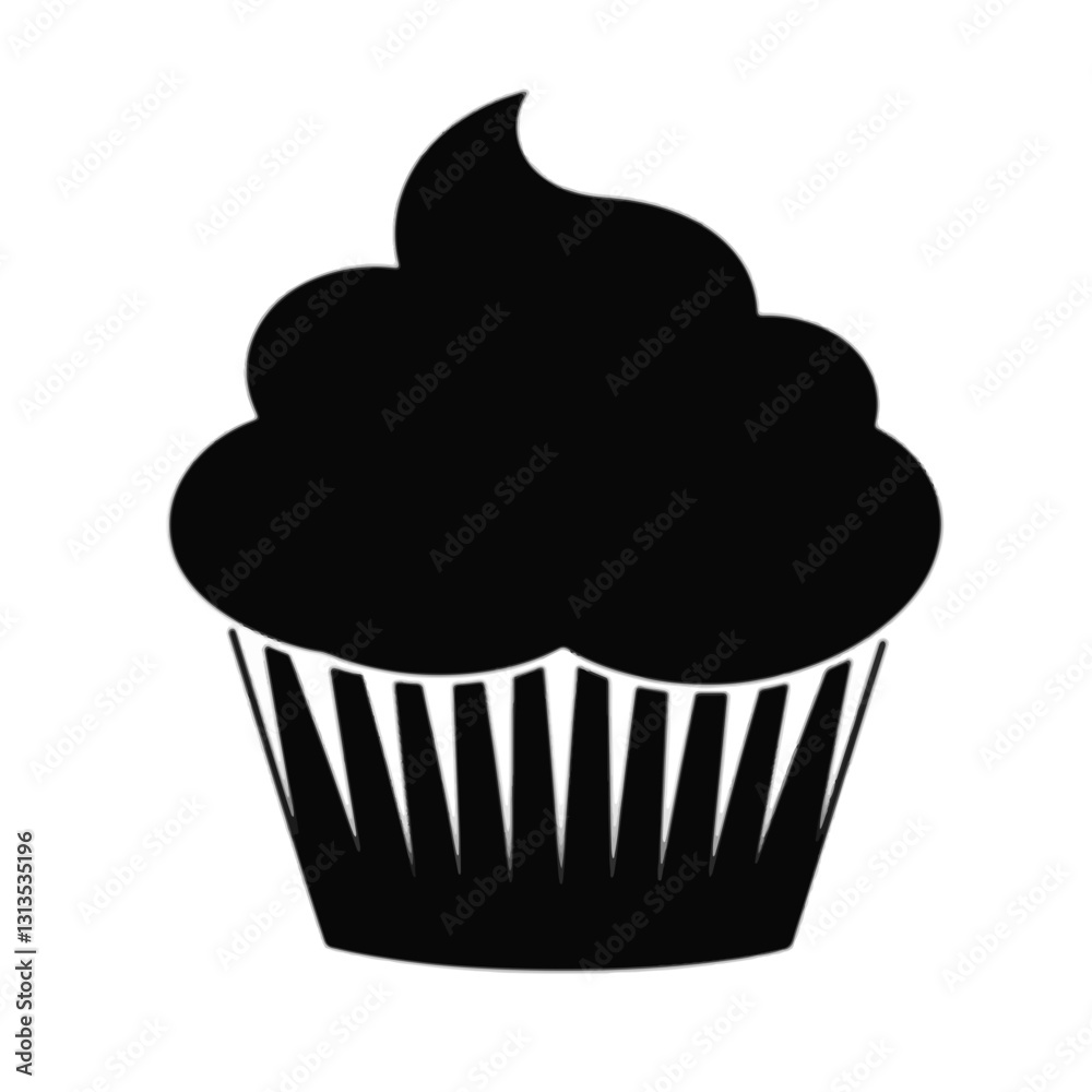 Elegant cupcake silhouette on white background, dessert concept Elegant cupcake silhouette on white background, dessert concept