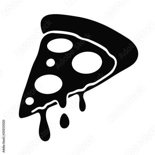 Silhouette of dripping pizza slice on white background, tasty indulgence