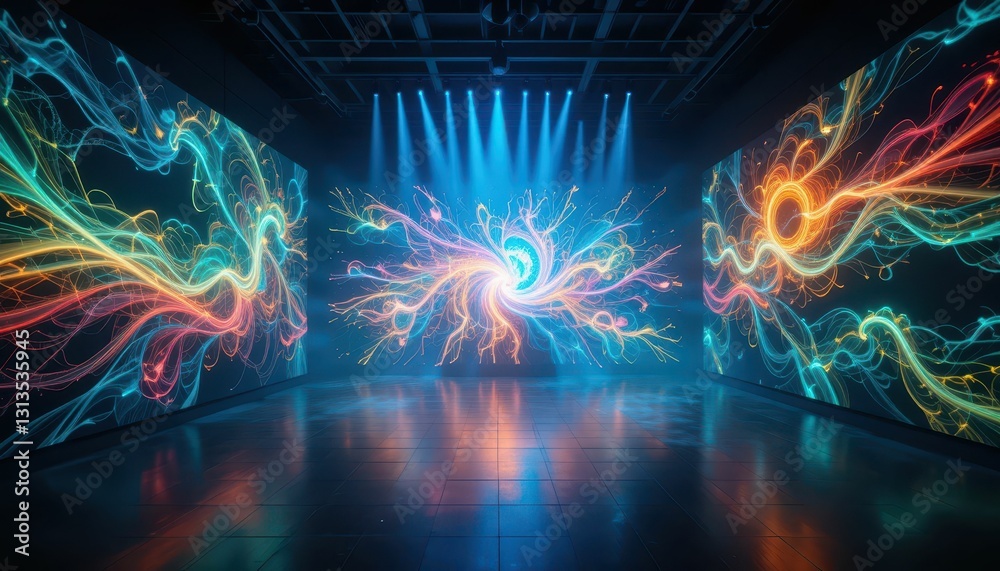 Dynamic Abstract Light Display in Modern Art Gallery Environment Dynamic Abstract Light Display in Modern Art Gallery Environment