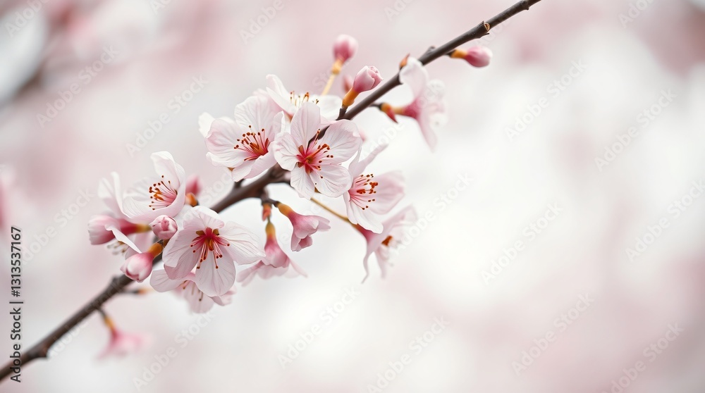 Cherry blossom branch with soft pink flowers Cherry blossom branch with soft pink flowers