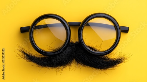 Funny Mustache and Glasses on Yellow Background