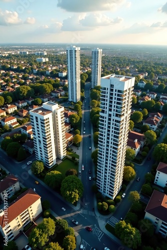 High-rise residential buildings, Birmingham aerial perspective, UK, residential