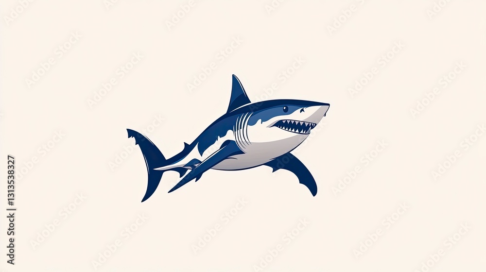 Fototapeta premium A stylized illustration of a great white shark, depicted in shades of blue against a white background.