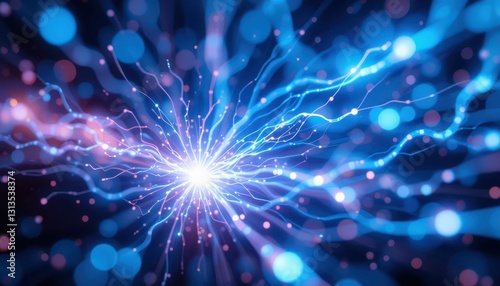 Abstract Blue Light Energy Pulsing with Sparks and Dots in Space