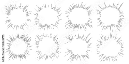 Speed lines manga effect. Comic line element. Radial focus for comic effect. Motion and action focus flash strip lines for anime comic book.