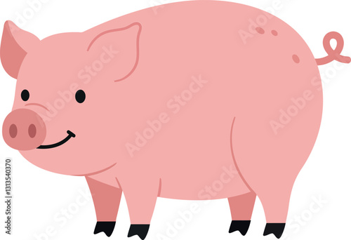 Cute cartoon pig character in a flat design style showcasing a cheerful demeanor and playful stance in vibrant vector art