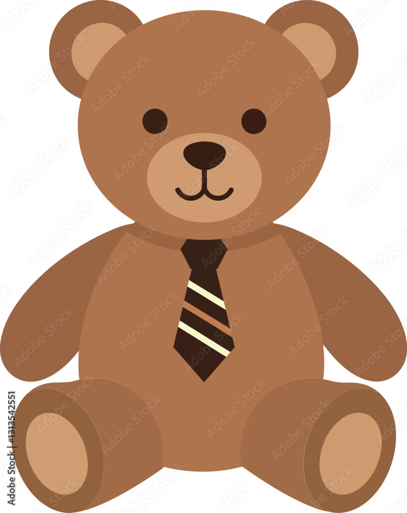 Fototapeta premium Cute teddy bear wearing a striped tie in a flat and minimal design vector art