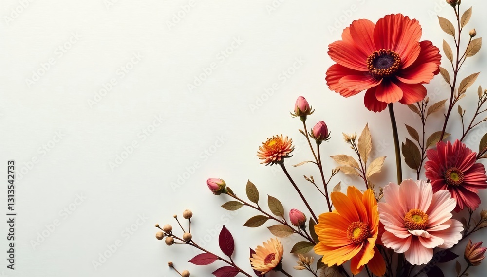 Naklejka premium Close-up shot of minimalist art piece with dried flowers and foliage, design, dried flowers
