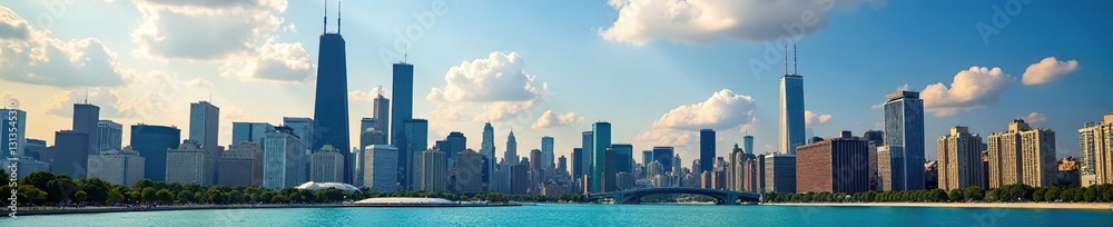 Fototapeta premium Iconic Chicago skyscrapers, day view, impressive height , photography, sky