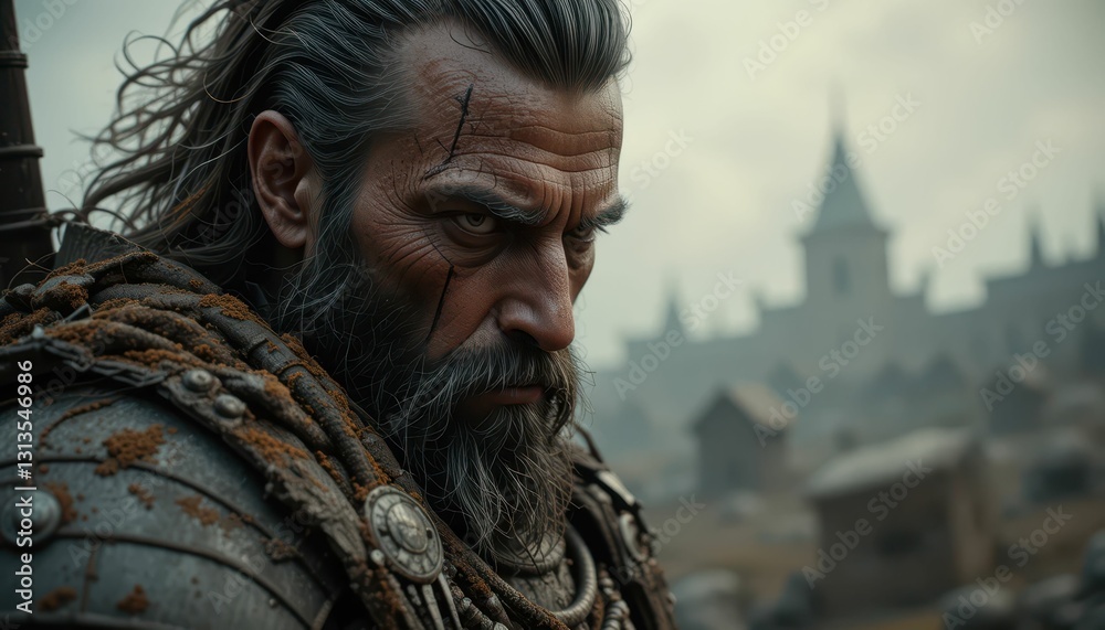 Intense Warrior Portrait with Rustic Background and Dramatic Lighting Intense Warrior Portrait with Rustic Background and Dramatic Lighting