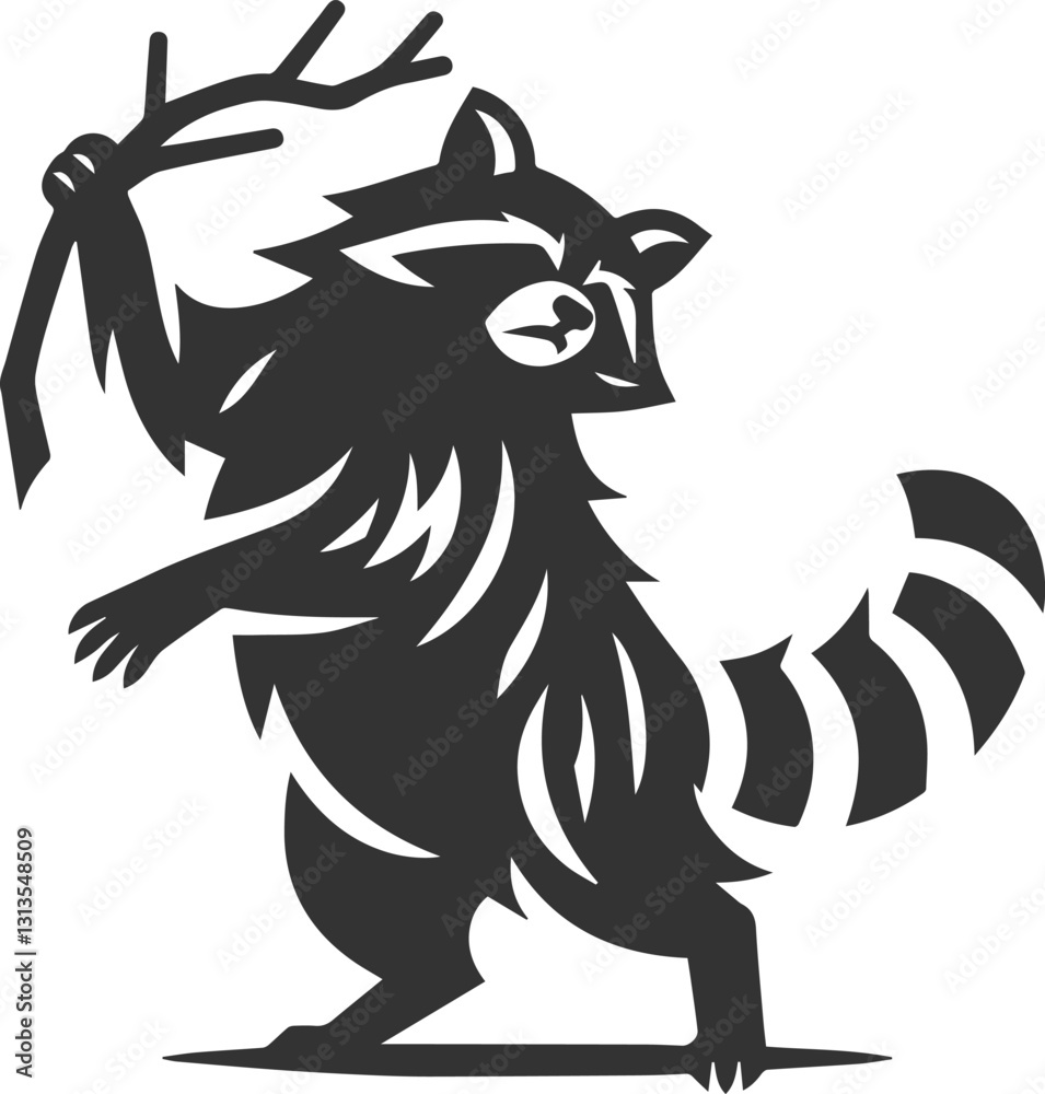 Obraz premium silhouette of a raccoon shaking a branch furiously animal vector