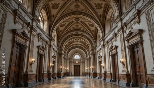 Elegant Architectural Interior of a Historic Building with Arched Ceilings