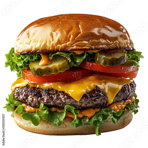 A Mouth Watering Double Cheeseburger with Lettuce and Tomato Isolated on Transparent Background