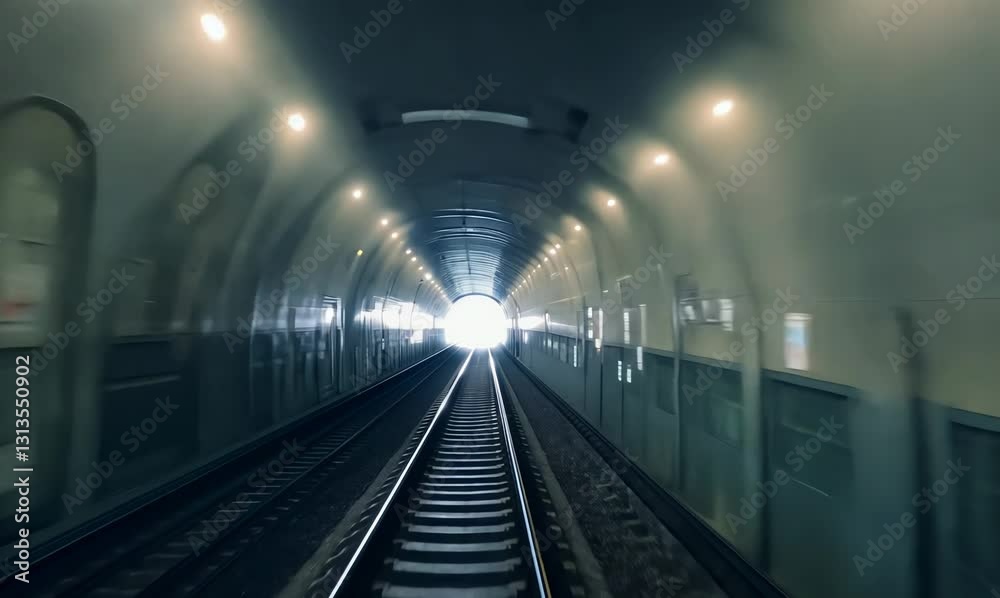 smooth underground train motion through softly lit tunnel