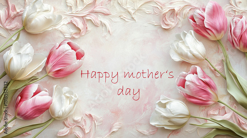 Frame made from pink and white tulip for International Mother's day concept.