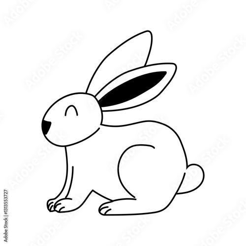 Cute cartoon rabbit sitting happily with large ears and a friendly expression