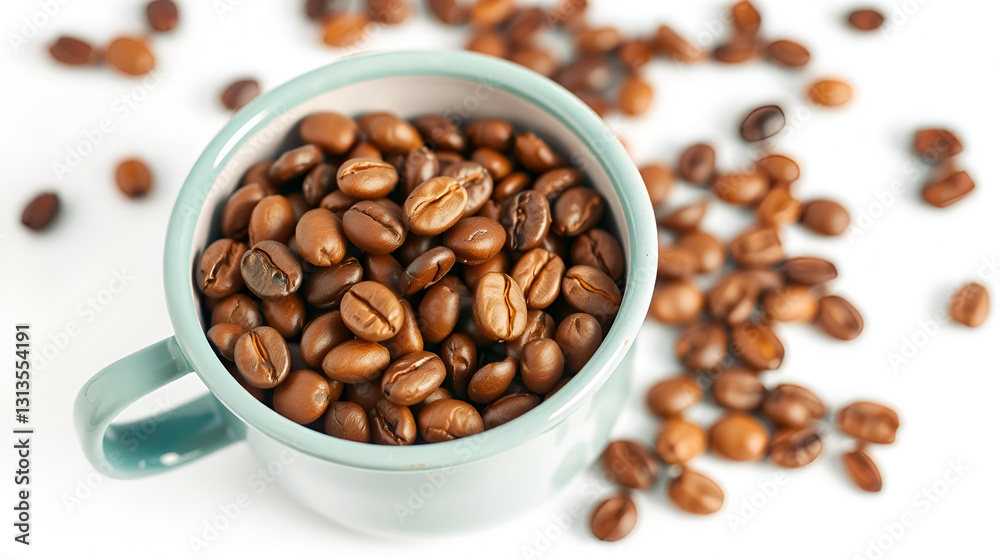 Coffee beans in a retro enameled mug isolated Coffee beans in a retro enameled mug isolated