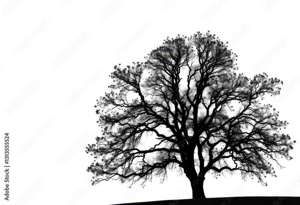 custom made wallpaper toronto digitalSingle, majestic tree silhouetted against a pure white backdrop, stock photo, arboreal