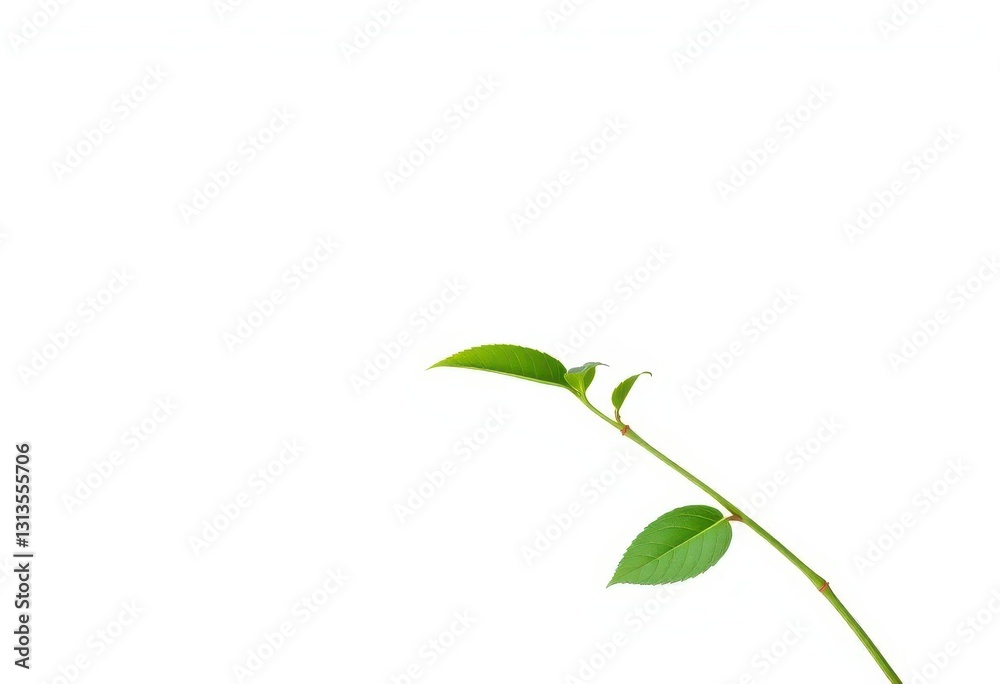Obraz premium Single vibrant green plant, isolated on pure white backdrop, clean, nature