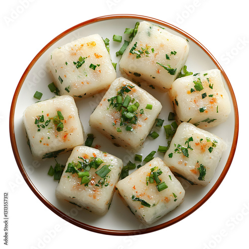 A Plate of Festive Chinese Turnip Cakes Isolated on Transparent Background photo