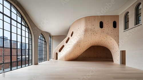 Organic Wooden Climbing Structure in Modern Loft Interior