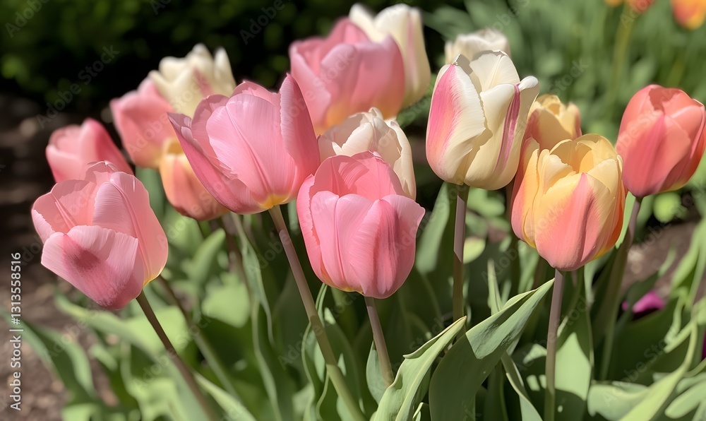 Fototapeta premium Vivid tulips in various colors, Generative AI
