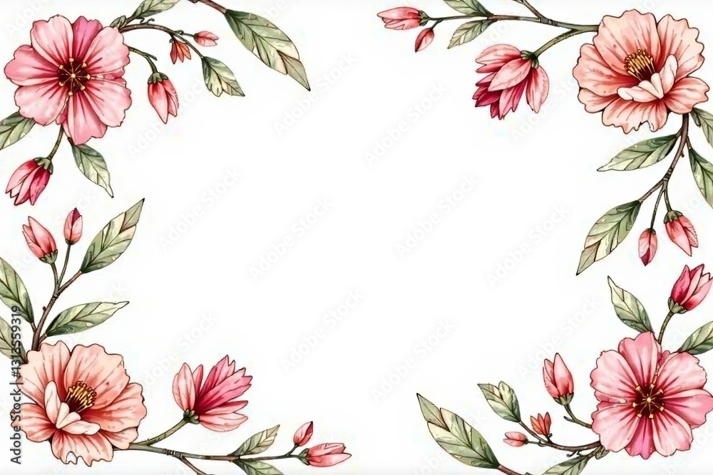 Fototapeta premium Hand-drawn floral elements in pastel colors on white background, feminine, flowers