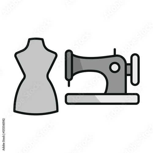 Mannequin and sewing machine tailor and fashion icon symbolizes precision and creativity, perfect for dressmaking, tailoring, sewing, and fashion design.