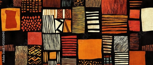 Vibrant abstract textile pattern featuring bold colors and intricate designs in a rich tapestry style, perfect for creative projects and textile inspiration