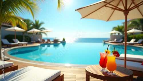 Tropical Poolside with Refreshing Cocktails  Swaying Palm Trees  and Blue Skies     Perfect Summer Vibes