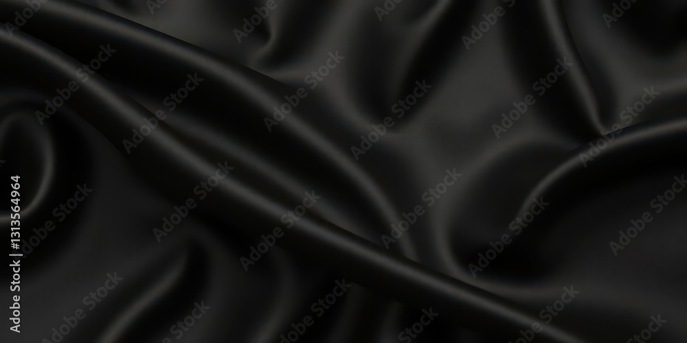 Deep black satin fabric, luxurious sheen, elegant texture, shadow,rich Deep black satin fabric, luxurious sheen, elegant texture, shadow,rich