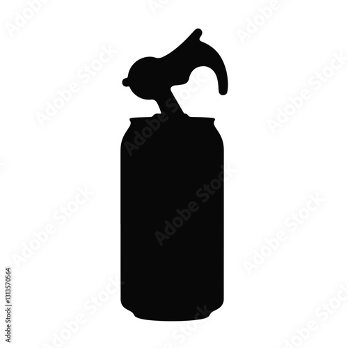 Silhouette of can opener over cylindrical can, creative design