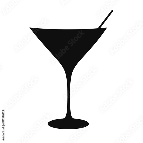 Elegant black cocktail glass silhouette on white background, celebration