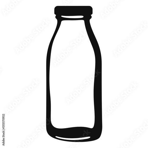 Vintage milk bottle silhouette on white background, minimalist design