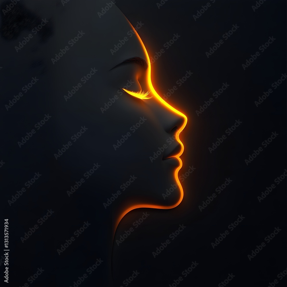 Minimalist Glowing Tear Shaped Icon on Blank Face Symbolizing Emotional Release Minimalist Glowing Tear Shaped Icon on Blank Face Symbolizing Emotional Release