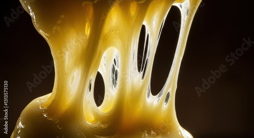 Stretching Honey Close-up View with Viscous Texture and Golden Hue