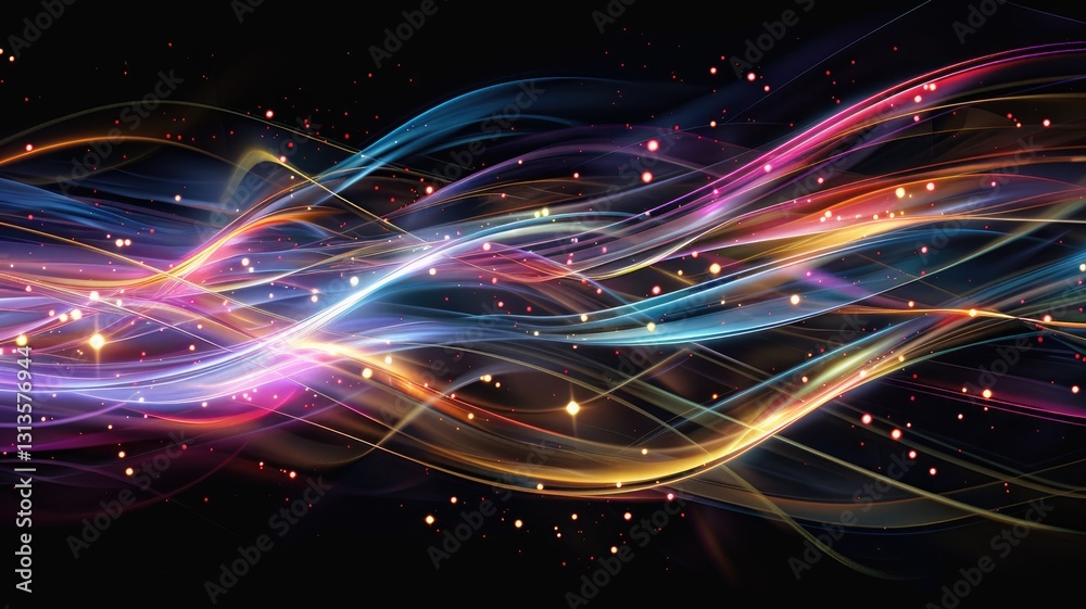 Obraz premium Wonderful picture of colorful light sparkling particles scattered across space background, create abstract bokeh effect perfect for designs that aim to evoke a sense of energetic and fantasy. AIG53.