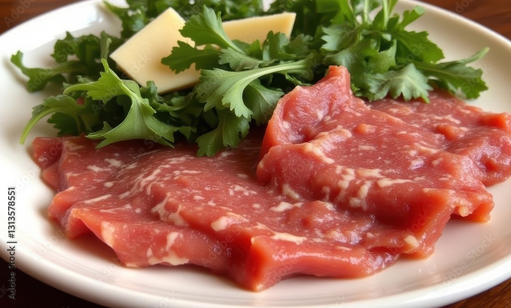 Fresh raw meat with greens Fresh raw meat with greens