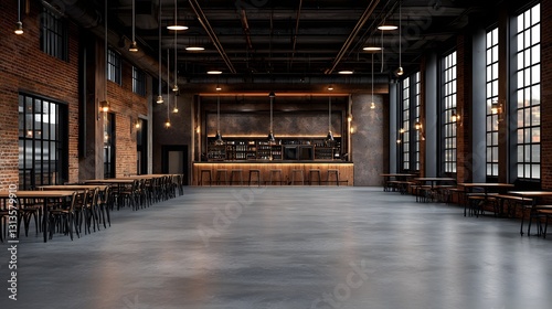 Industrial Restaurant Interior Design Spacious Open Plan with Exposed Brick and Concrete Floor