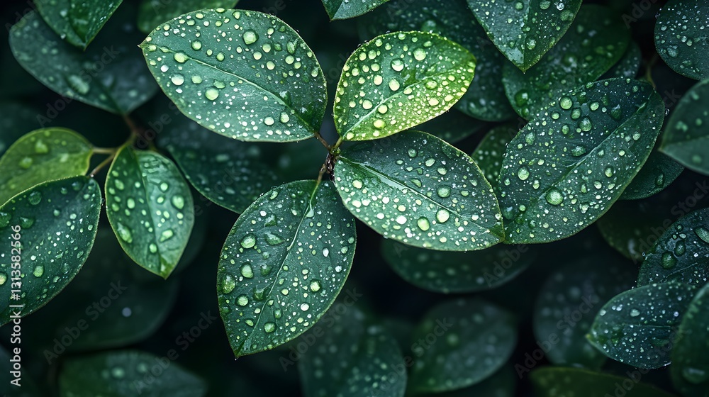 Fototapeta premium Captivating water droplets on light green leaves showcasing the beauty of nature in stunning hyper-realistic high definition