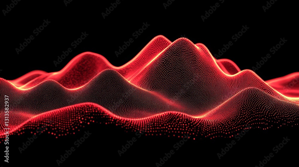 Fototapeta premium Dynamic red abstract wave with particle flow representing energy fields or digital data visualization suitable for technology backdrop