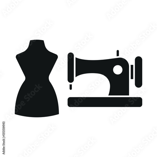 Mannequin and sewing machine tailor and fashion icon symbolizes precision and creativity, perfect for dressmaking, tailoring, sewing, and fashion design.