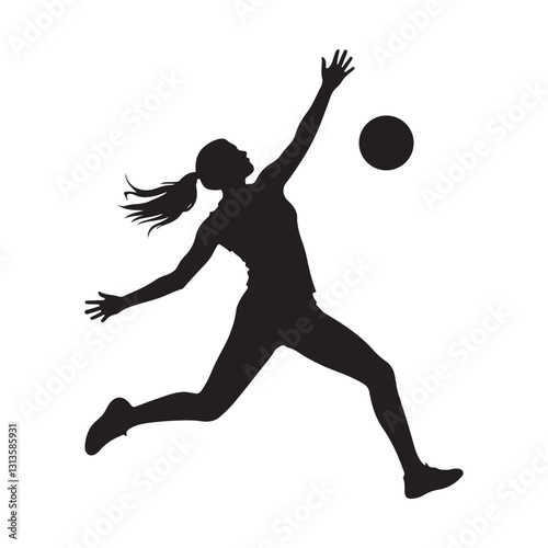 Female Volleyball Player Silhouette – Ball Setting Action Vector Illustration