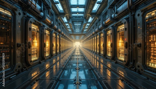 Futuristic Corridor with Glowing Technology in Sci-Fi Setting