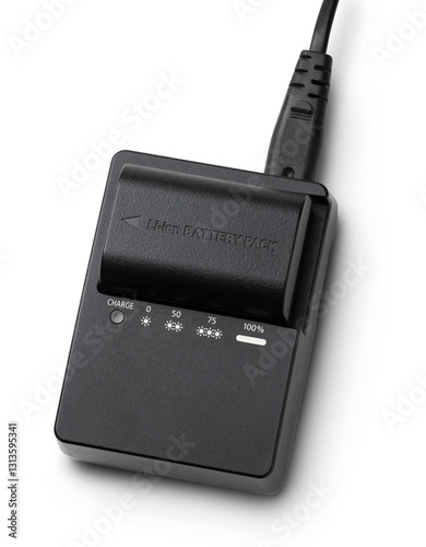 Battery charger with battery isolated on transparent background